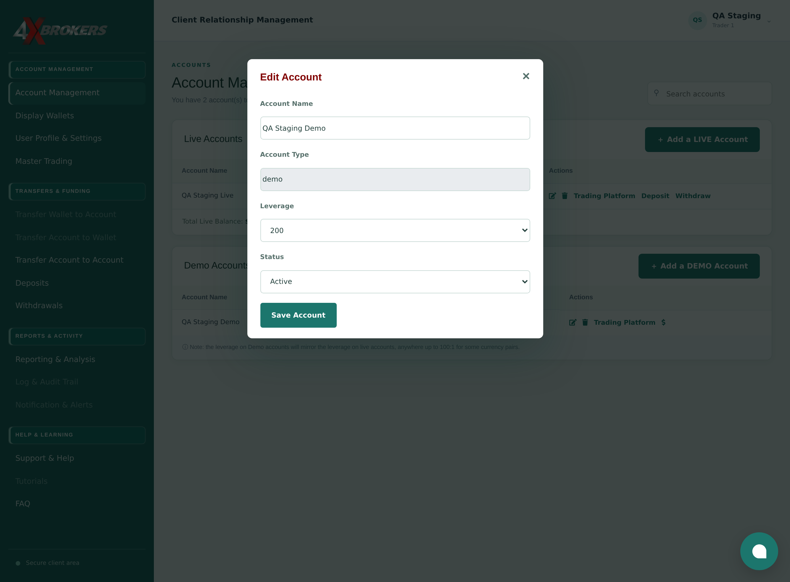 Configure 4XTerminal Account Settings — step 6