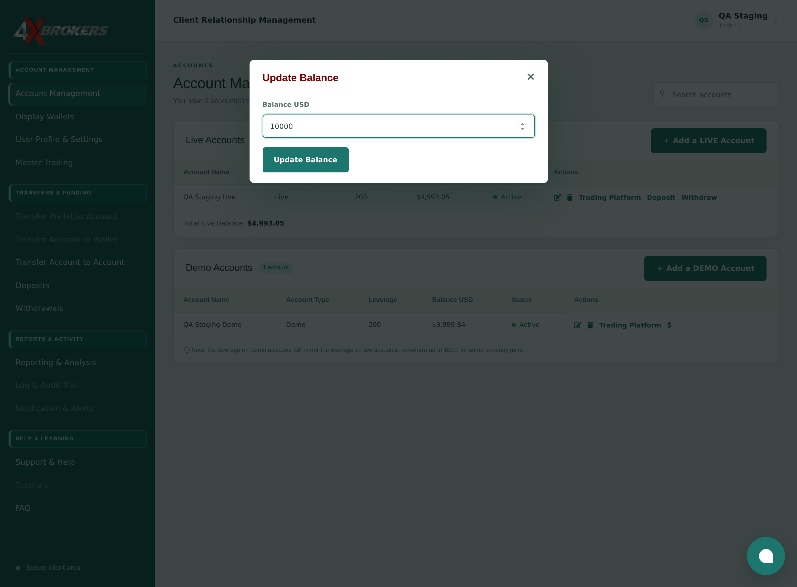 Add or Update a Demo Balance — step 3