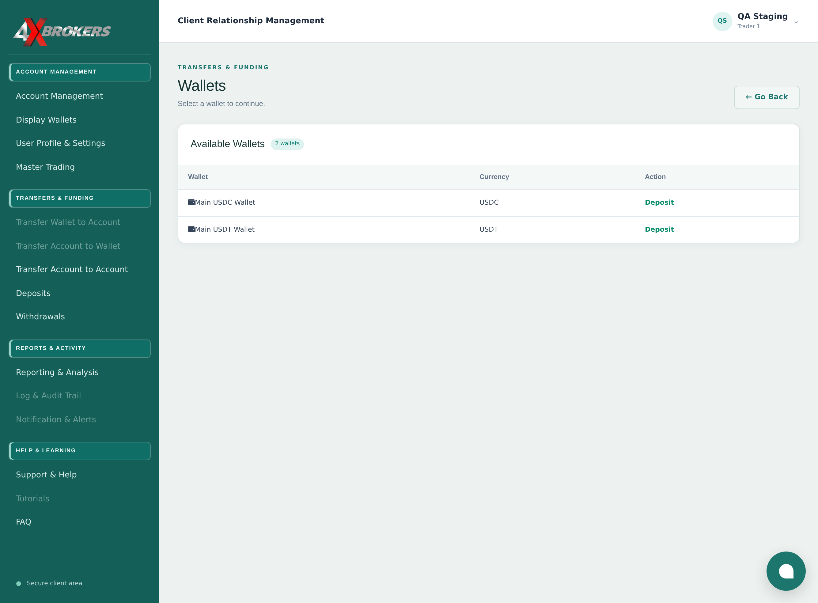 Deposit Funds to a Live Account — step 2