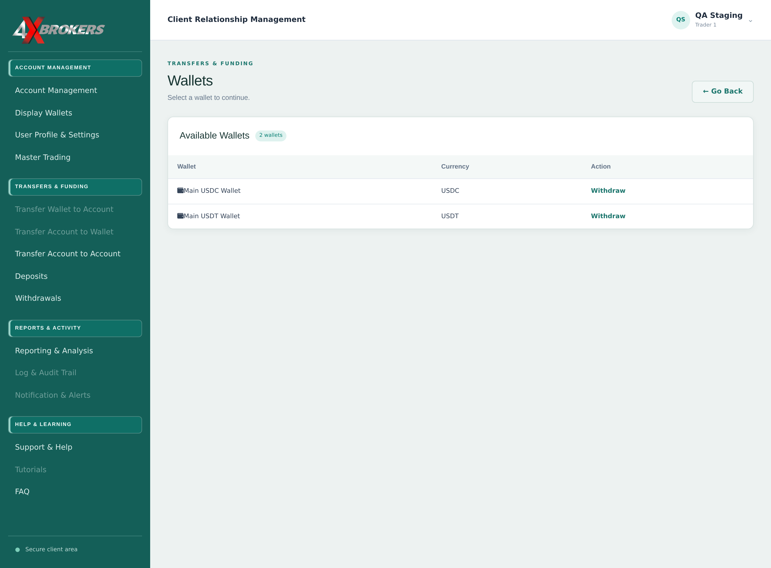 Withdraw Funds from a Live Account — step 2