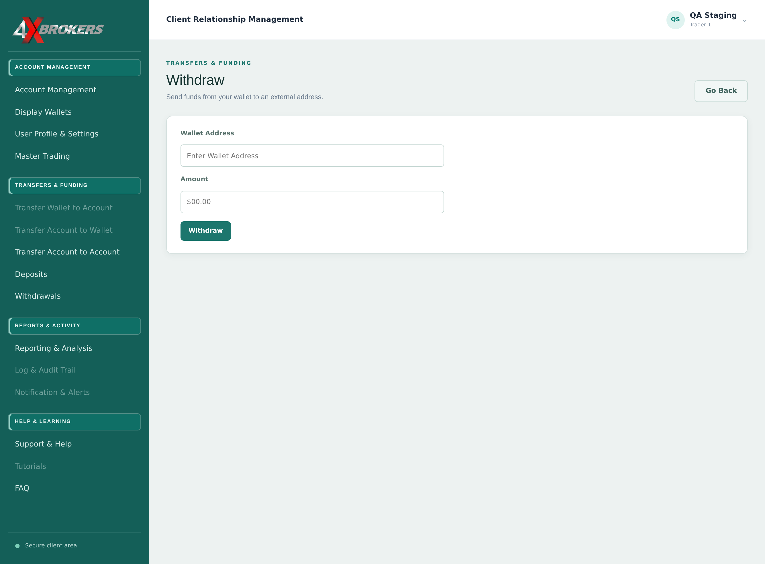 Withdraw Funds from a Live Account — step 4